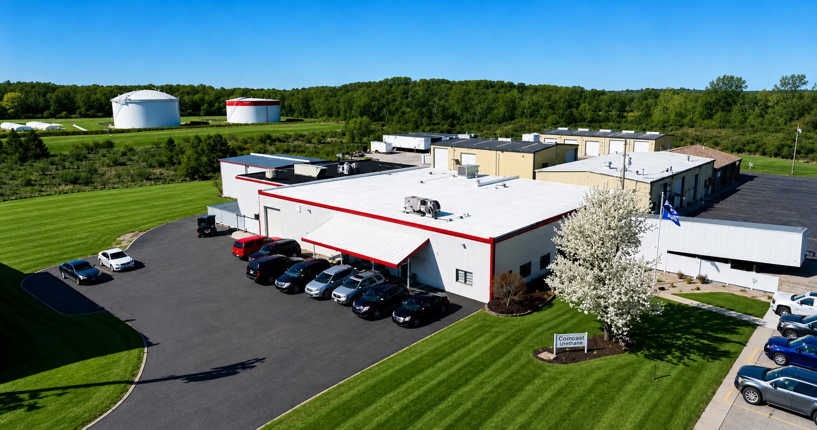 Aerial view of the Comcast Urethane Corporation manufacturing facility in Marshall, Michigan