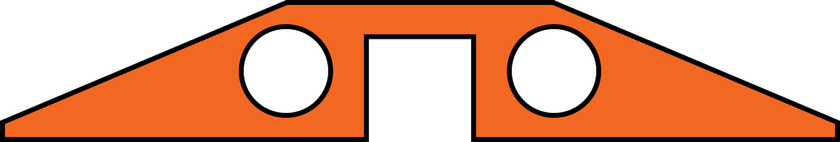 Cross-section of a custom-configured urethane cable crossover combining round PVC lined tunnels with a bottom square tunnel